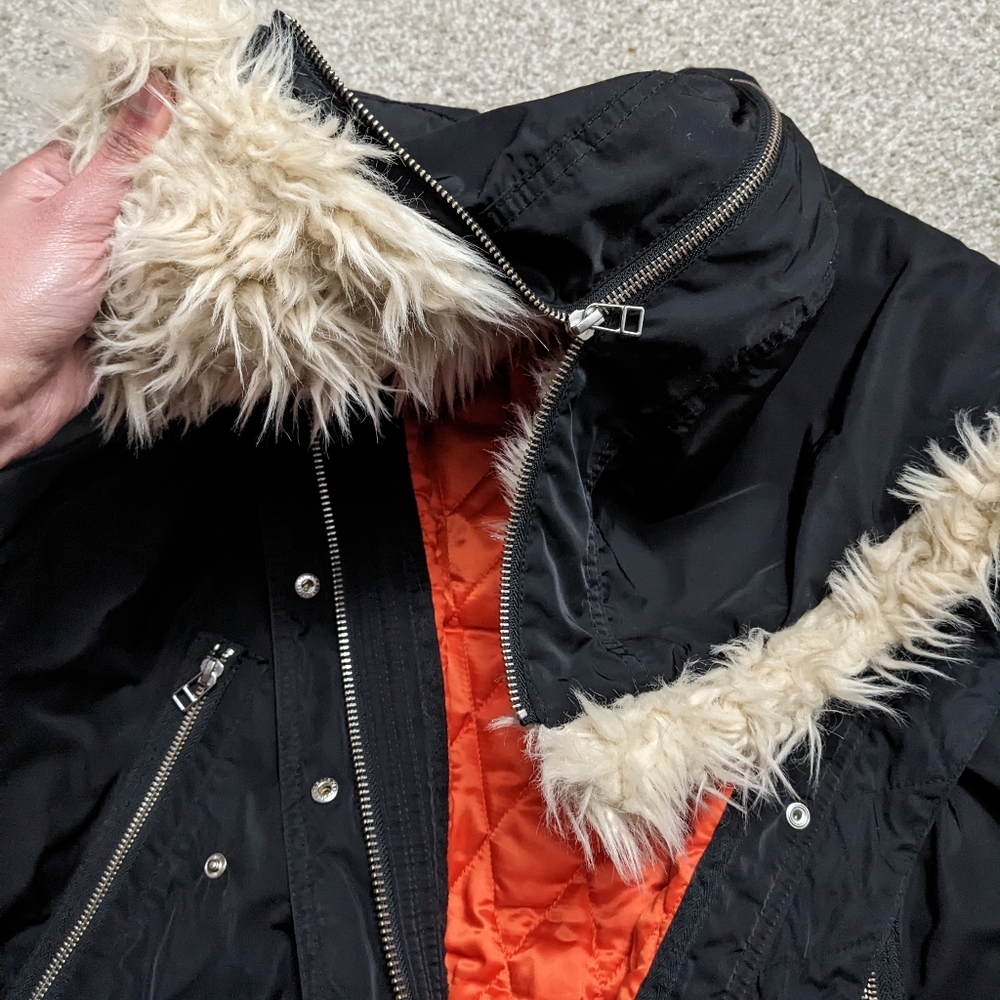 Wilfred Free quilted bomber winter jacket with fur lined hood black - Picture 13 of 16